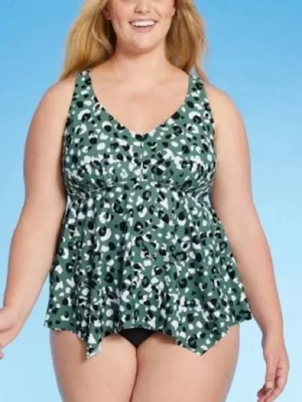 Kona Sol Green and Black Leopard Print Tankini Swim Top NWT